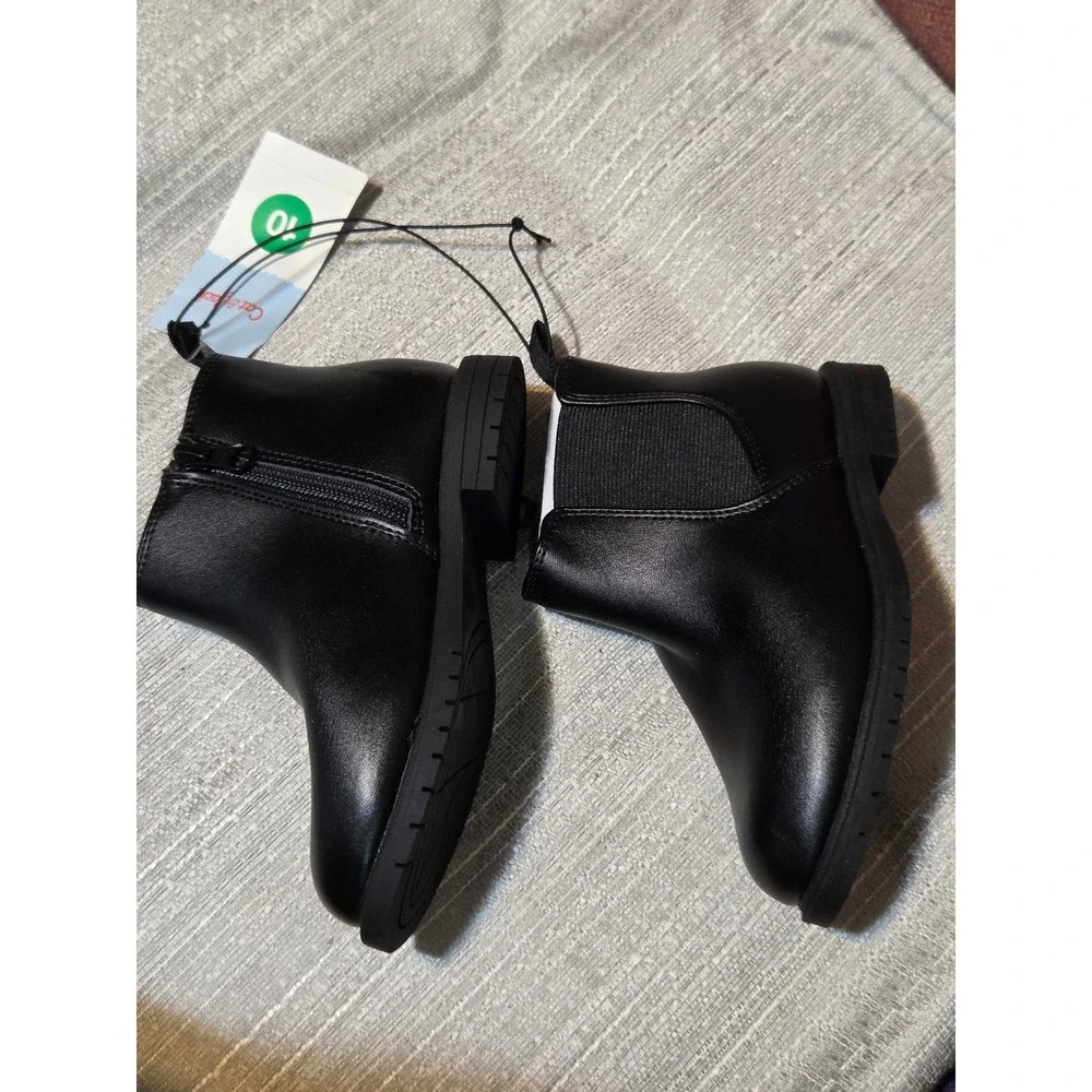 Cat & Jack Tanner Black Chelsea Ankle Boots Kids Size 10 Zip Up Faux Leather